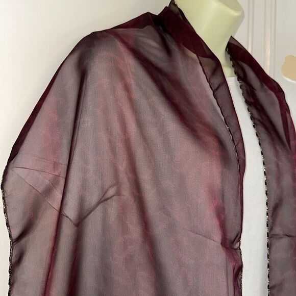 Vintage Semi Sheer Maroon/ Burgundy Long Polyester Scarf /Light Paisley Print - Picture 4 of 6